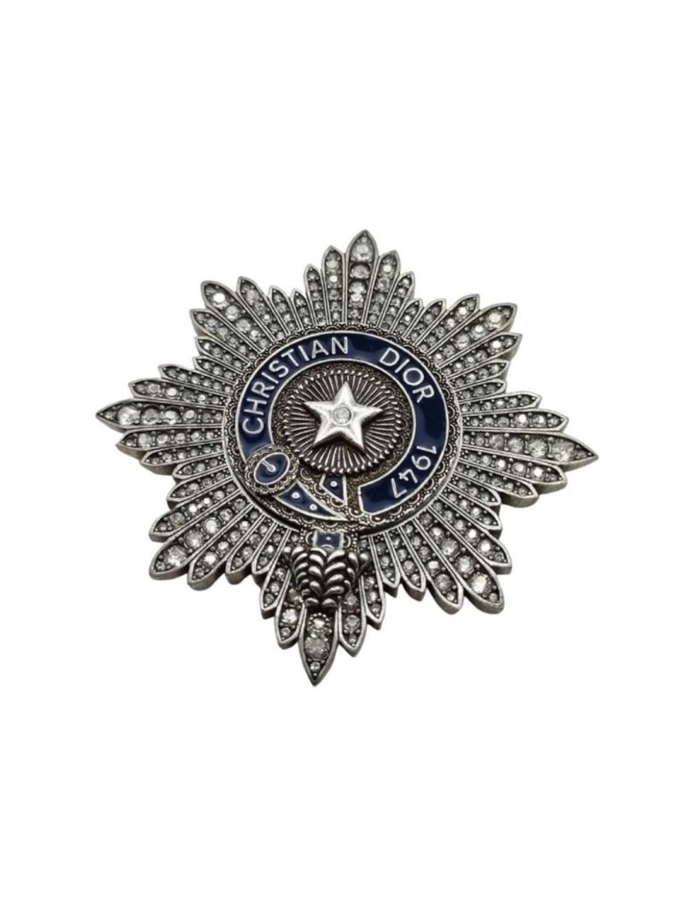 Dior Brooch Signature Buffalo Star Silver Metal Rhinestone